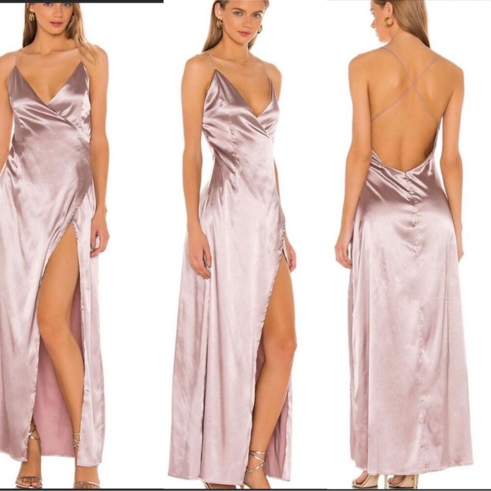 NWT Superdown Revolve Dolly Satin Low Back High Slit Maxi Dress Size XS